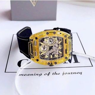 ĐỒNG HỒ NAM NỮ CAO CẤP GUECC MẶT CHỮ NHẬT NIỀNG NHỰA TRONG SUỐT VÀNG