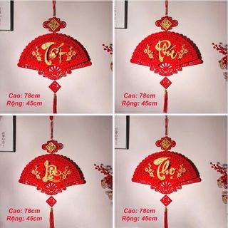 Bộ 4 Khánh Nhung Hình Quạt Treo Tết Trang Trí Nhà Cửa