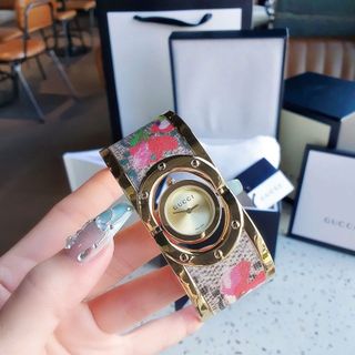 ĐỒNG HỒ NỮ CAO CẤP GUCHI VÒNG BẢNG MẶT XOAY ĐÁY CON ONG DÂY THÉP BỌC DA