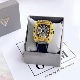 ĐỒNG HỒ NAM NỮ CAO CẤP GUECC MẶT CHỮ NHẬT NIỀNG NHỰA TRONG SUỐT VÀNG