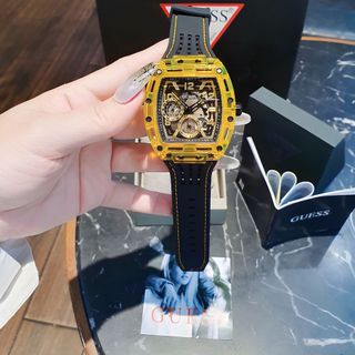 ĐỒNG HỒ NAM NỮ CAO CẤP GUECC MẶT CHỮ NHẬT NIỀNG NHỰA TRONG SUỐT VÀNG