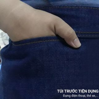 Váy Chống Nắng Xếp Ly Vải Jean Xanh Đậm - Freesize 98cm Trơn Thêu Họa Tiết