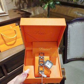 ĐỒNG HỒ NỮ CHÍNH HÃNG DIMINY DÂY LẮC ĐÍNH MẶT VUÔNG MINI ĐÍNH RỜI FULLBOX