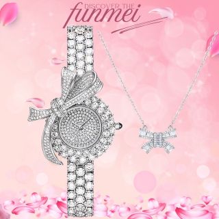 SET ĐỒNG HỒ NỮ CHÍNH HÃNG FUNMEI F2160 kèm dây chuyền mặt nơ  FULL ĐÁ FULLBOX TEM