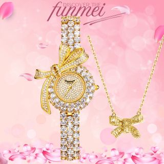 SET ĐỒNG HỒ NỮ CHÍNH HÃNG FUNMEI F2160 kèm dây chuyền mặt nơ  FULL ĐÁ FULLBOX TEM