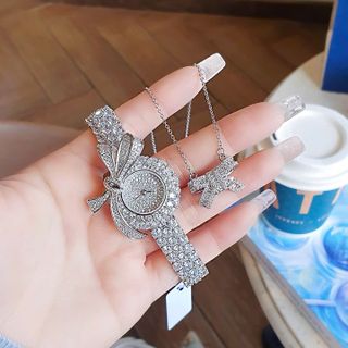SET ĐỒNG HỒ NỮ CHÍNH HÃNG FUNMEI F2160 kèm dây chuyền mặt nơ FULL ĐÁ FULLBOX TEM
