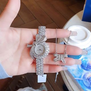 SET ĐỒNG HỒ NỮ CHÍNH HÃNG FUNMEI F2160 kèm dây chuyền mặt nơ FULL ĐÁ FULLBOX TEM
