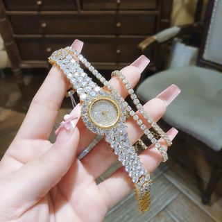 SET ĐỒNG HỒ NỮ CHÍNH HÃNG FUNMEI MỚI NHẤT F2163 FULL ĐÁ PHA LÊ KÈM DÂY CHUYỀN HỘT XOÀN