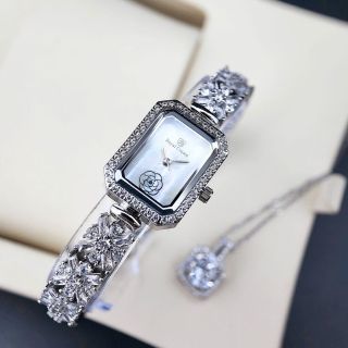 ĐỒNG HỒ NỮ CAO CẤP RODAL DÂY BẠC MẶT CHỮ NHẬT ĐÍNH ĐÁ SWAROSKI HÌNH BÔNG TUYẾT