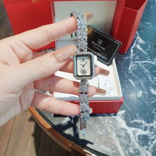 ĐỒNG HỒ NỮ CAO CẤP RODAL DÂY BẠC MẶT CHỮ NHẬT ĐÍNH ĐÁ SWAROSKI HÌNH BÔNG TUYẾT