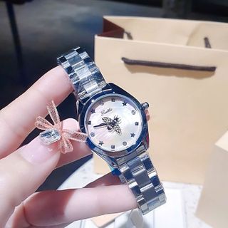 ĐỒNG HỒ NỮ CHÍNH HÃNG SCOTTE MẶT TRÒN KIM CON ONG XOAY DÂY THÉP BẠC FULLBOX