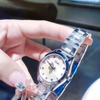 ĐỒNG HỒ NỮ CHÍNH HÃNG SCOTTE MẶT TRÒN KIM CON ONG XOAY DÂY THÉP BẠC FULLBOX