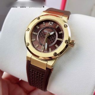 ĐỒNG HỒ NỮ CAO CẤP SALVATHORE F80 FIG DÂY SILICON ĐỎ VÀ NÂU NIỀNG THÉP GOLD