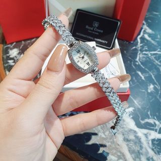 ĐỒNG HỒ NỮ CAO CẤP RODAL DÂY BẠC MẶT BẦU ĐÍNH ĐÁ SWAROSKI HÌNH CHIẾC LÁ