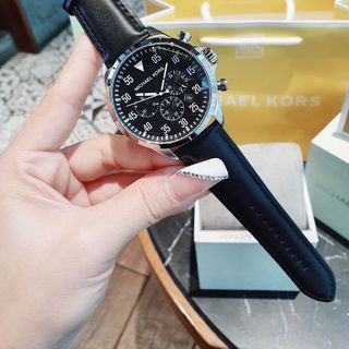 ĐỒNG HỒ NAM CAO CẤP MICHAEL K DÂY DA ĐEN NIỀNG THÉP BẠC FULLBOX TAG