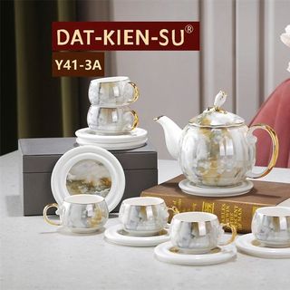 Bộ Ấm Chén Sứ Vân Đá Kèm Đĩa Kê Y41-3A ( THÙNG 12B )
