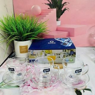 Bộ 6 Cốc Thủy Tinh Trắng Có Quai Không Đĩa ( THÙNG 12B )