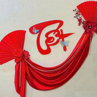 SET TRANG TRÍ CHỮ TẾT VẢI NHUNG ĐỎ