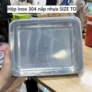 Hộp inox 304 nắp nhựa SIZE TO (25.5*19.5*4.5CM)