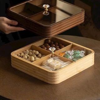 Hộp Mứt Vuông 4 Ngăn Gỗ Xám ( THÙNG 24C)