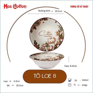TÔ SỨ LOE HOA CỔ COTTON SIZE 8 - 20CM (T50)
