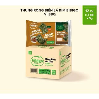 Thùng 12 lốc*3 gói = 36 gói rong biển ăn liền Bibigo vị BBQ 4g