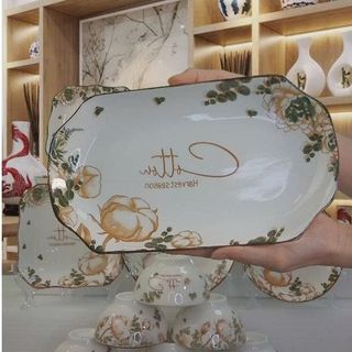 ĐĨA SỨ XOÀI HOA CỔ COTTON 32cm (T20)