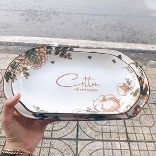 ĐĨA SỨ XOÀI HOA CỔ COTTON 32cm (T20)