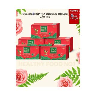 “Combo 5 hộp “Trà Oolong Túi Lọc Cầu Tre Bao bì  Tết  - Hộp 25 gói hsd tháng 4/2027