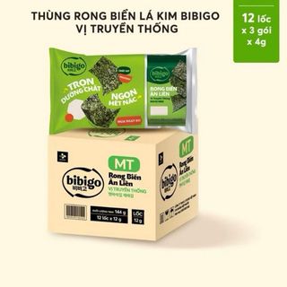 Thùng 12 lốc * 3 gói Rong biển ăn liền Bibigo Hàn Quốc vị truyền thống 4g (Lá kim 12 lốc = 36 gói)