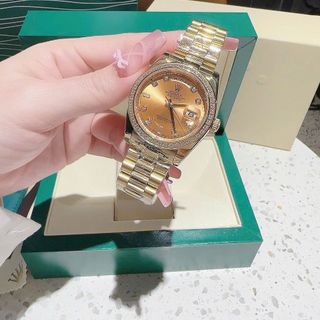 ĐỒNG HỒ NAM NỮ CAO CẤP RÔLET DAY DATE MẠ PVD VÀNG GOLD VIỀN ĐÁ