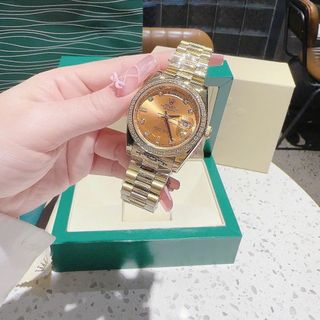 ĐỒNG HỒ NAM NỮ CAO CẤP RÔLET DAY DATE MẠ PVD VÀNG GOLD VIỀN ĐÁ
