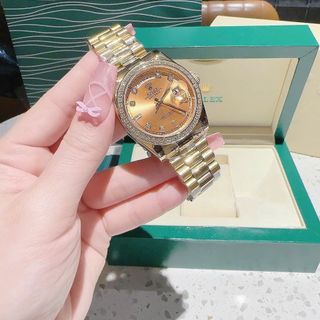 ĐỒNG HỒ NAM NỮ CAO CẤP RÔLET DAY DATE MẠ PVD VÀNG GOLD VIỀN ĐÁ