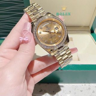 ĐỒNG HỒ NAM NỮ CAO CẤP RÔLET DAY DATE MẠ PVD VÀNG GOLD VIỀN ĐÁ
