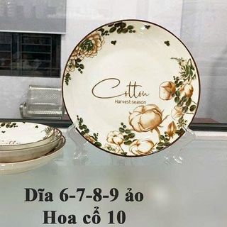 ĐĨA SỨ ẢO HOA CỔ COTTON SIZE 8 - 20CM (T50)