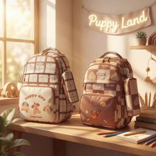 BALO ĐI HỌC NỮ HỌA TIẾT CÚN VUI NHỘN, KÈM TÚI PHỤ – NHẸ, XINH, TIỆN A5511 - PIPI STORE