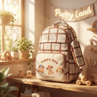 BALO ĐI HỌC NỮ HỌA TIẾT CÚN VUI NHỘN, KÈM TÚI PHỤ – NHẸ, XINH, TIỆN A5511 - PIPI STORE