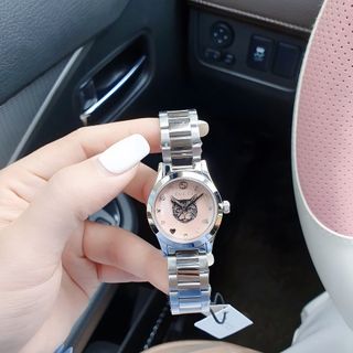 ĐỒNG HỒ NỮ CAO CẤP GUCHI MẶT MÈO DÂY THÉP BẠC