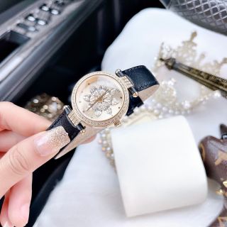 ĐỒNG HỒ NỮ CHÍNH HÃNG GUECC DÂY DA MẶT PHA LÊ HOA TOẢ SÁNG