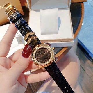 ĐỒNG HỒ NỮ CAO CẤP VERSEC DÂY DA ĐEN VIỀN HỘT