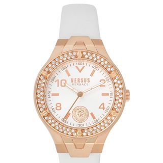 ĐỒNG HỒ NỮ CHÍNH HÃNG VESUS DÂY DA TRẮNG VIỀN ĐÁ NIỀNG VÀNG