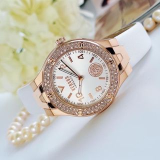 ĐỒNG HỒ NỮ CHÍNH HÃNG VESUS DÂY DA TRẮNG VIỀN ĐÁ NIỀNG VÀNG