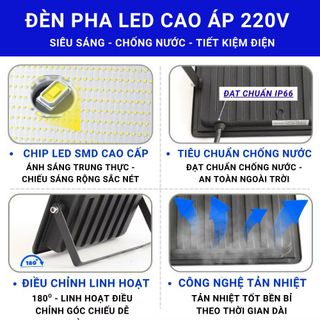 Đèn pha led siêu sáng chống nước lắp ngoài trời IP66 50w ánh sáng trắng và vàng