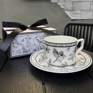 Cốc Gốm Kèm kê Basic Đen Trắng Độc Đáo 250ML (THÙNG 40B)