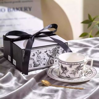 Cốc Gốm Kèm kê Basic Đen Trắng Độc Đáo 250ML (THÙNG 40B)