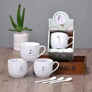 Cốc Sứ Kèm Thìa Nhựa Thiên Nga (THÙNG 100C)