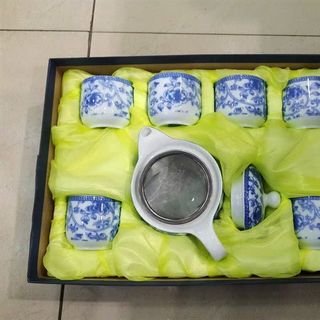 Bộ Ấm Chén Cổ , Ấm Trà Cổ Hoa Sen Xanh (THÙNG 20B)