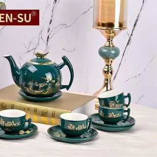 Bộ Ấm Chén Bình 6 Cốc Sứ Kẽm Đĩa Kê Y17-47 (THÙNG 12B)