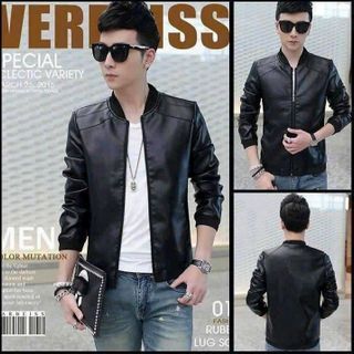 Áo khoác nam chất da simili bo thun