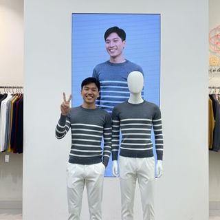 Áo len nam cổ tròn kẻ trẻ trung len dệt kim dày dặn dáng ôm body - Hà Đinh